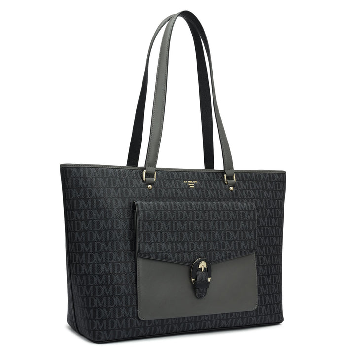 Large Monogram Plain Leather Tote - Black