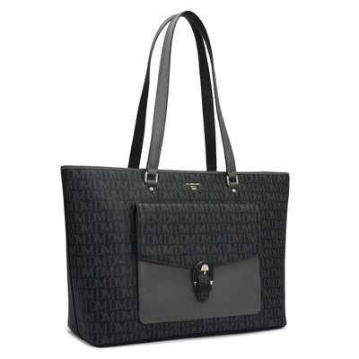 Large Monogram Plain Leather Tote - Black