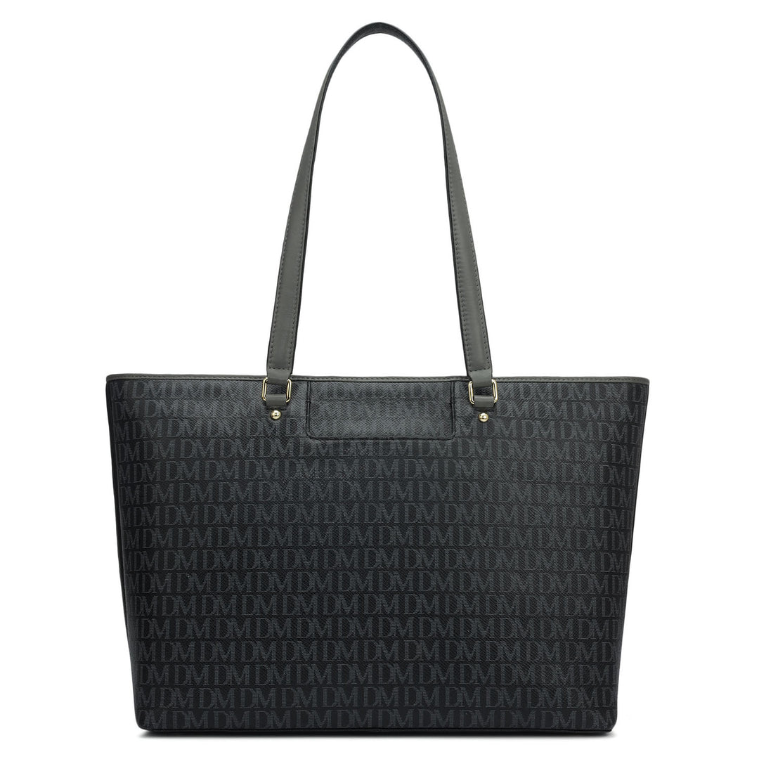 Large Monogram Plain Leather Tote - Black