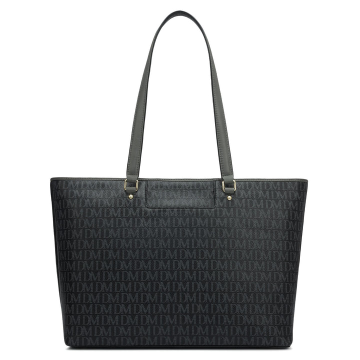 Large Monogram Plain Leather Tote - Black