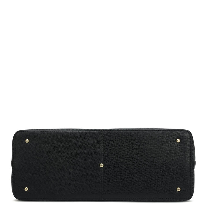 Large Monogram Plain Leather Tote - Black