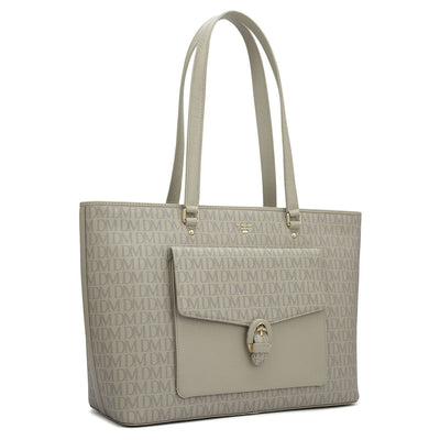 Large Monogram Franzy Leather Tote - Chalk
