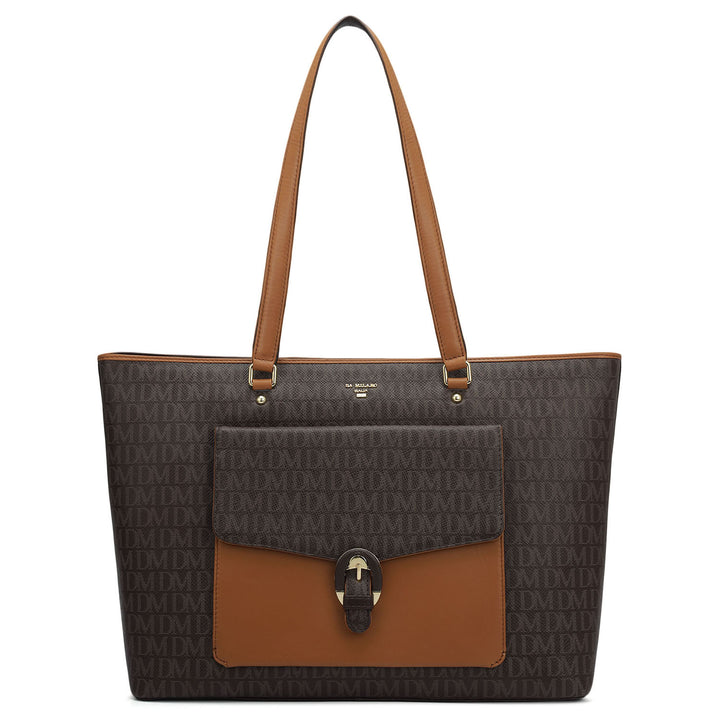 Large Monogram Plain Leather Tote - Chocolate