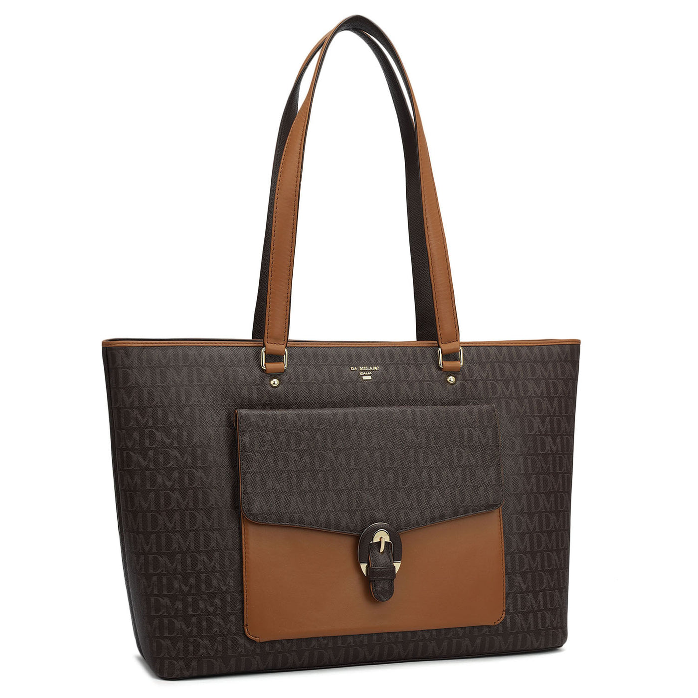 Large Monogram Plain Leather Tote - Chocolate