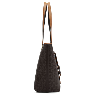 Large Monogram Plain Leather Tote - Chocolate