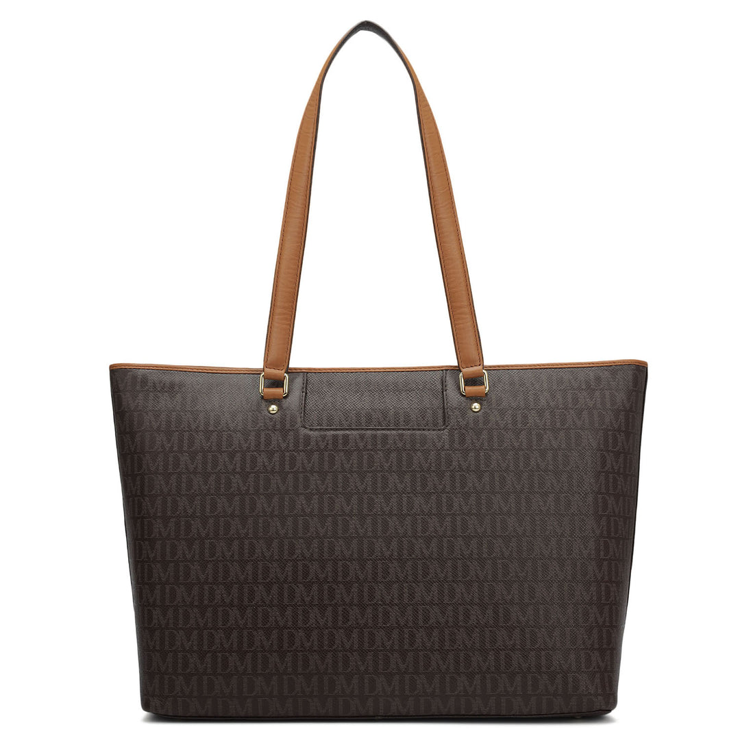 Large Monogram Plain Leather Tote - Chocolate