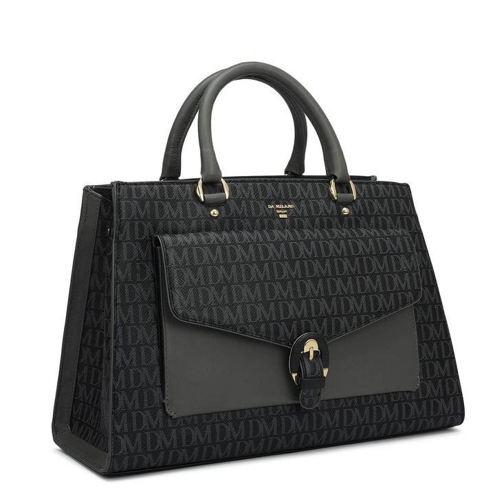 Medium Monogram Plain Leather Satchel - Black