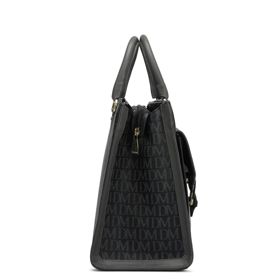 Medium Monogram Plain Leather Satchel - Black