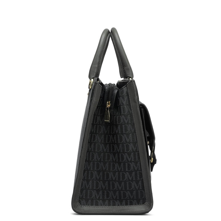 Medium Monogram Plain Leather Satchel - Black