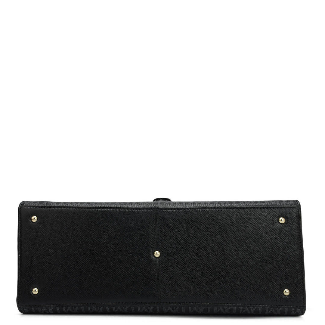 Medium Monogram Plain Leather Satchel - Black