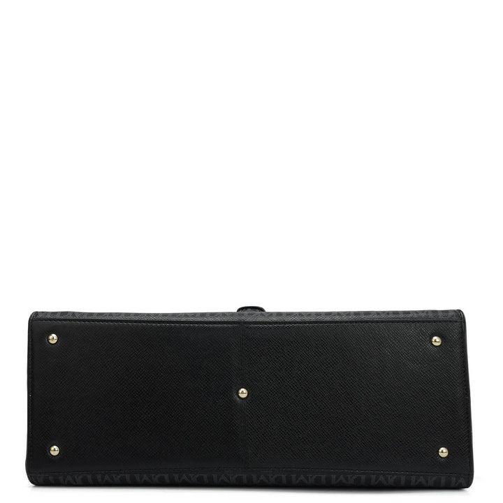 Medium Monogram Plain Leather Satchel - Black