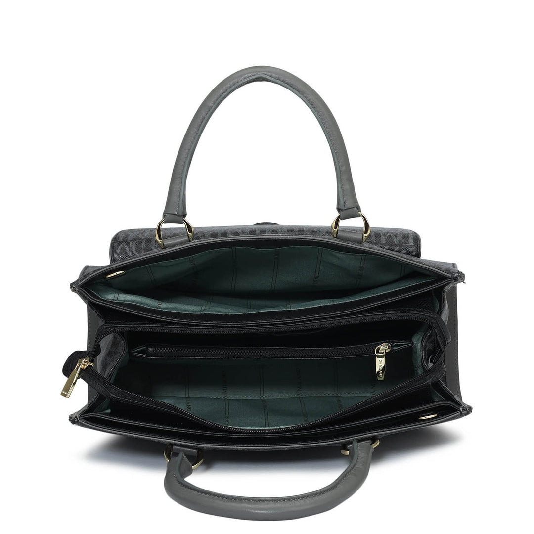 Medium Monogram Plain Leather Satchel - Black
