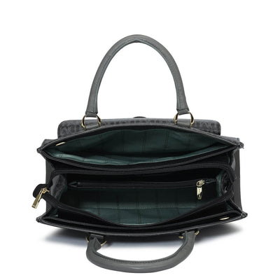 Medium Monogram Plain Leather Satchel - Black