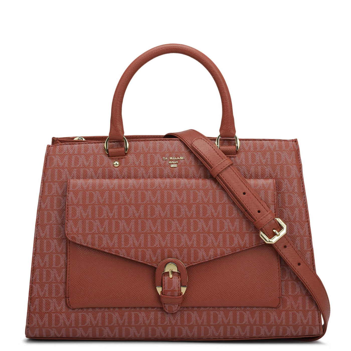 Medium Monogram Franzy Leather Satchel - Brick