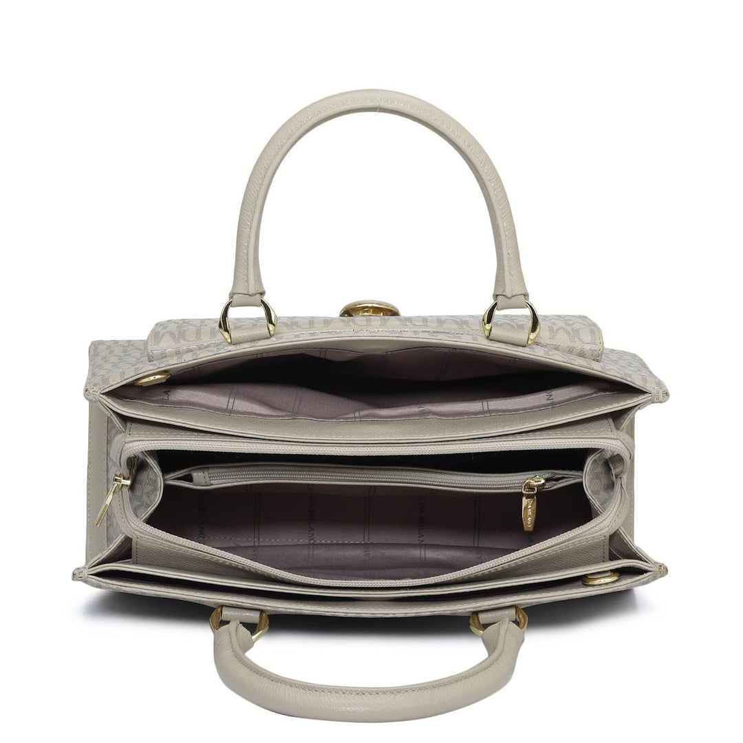 Medium Monogram Franzy Leather Satchel - Chalk