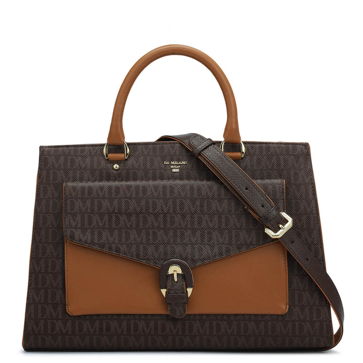 Medium Monogram Plain Leather Satchel - Chocolate