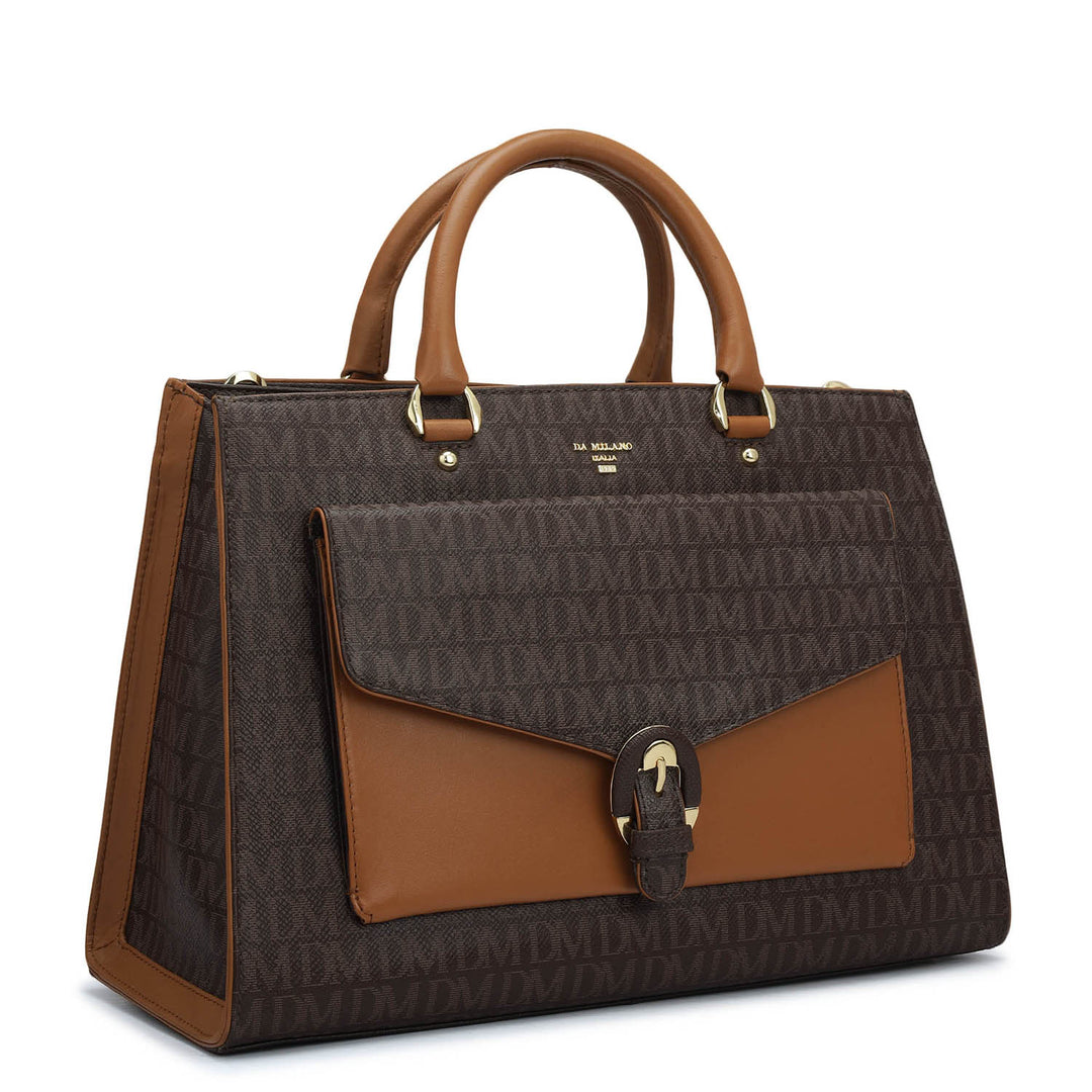 Medium Monogram Plain Leather Satchel - Chocolate