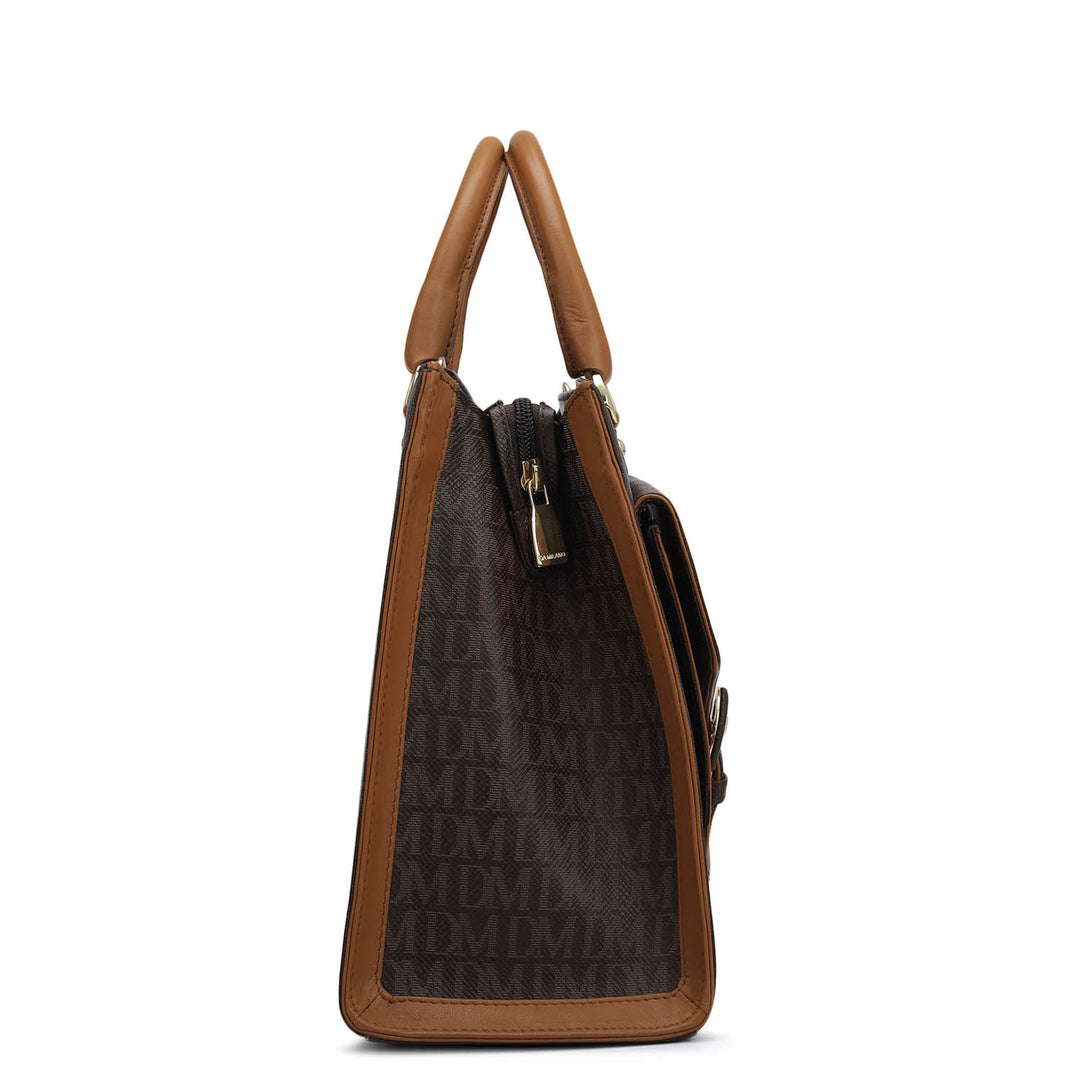 Medium Monogram Plain Leather Satchel - Chocolate
