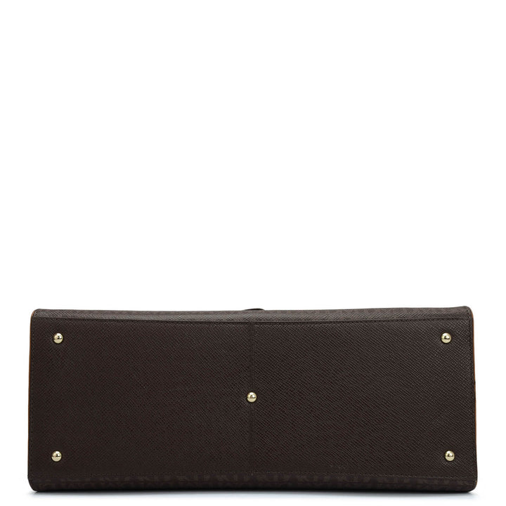 Medium Monogram Plain Leather Satchel - Chocolate