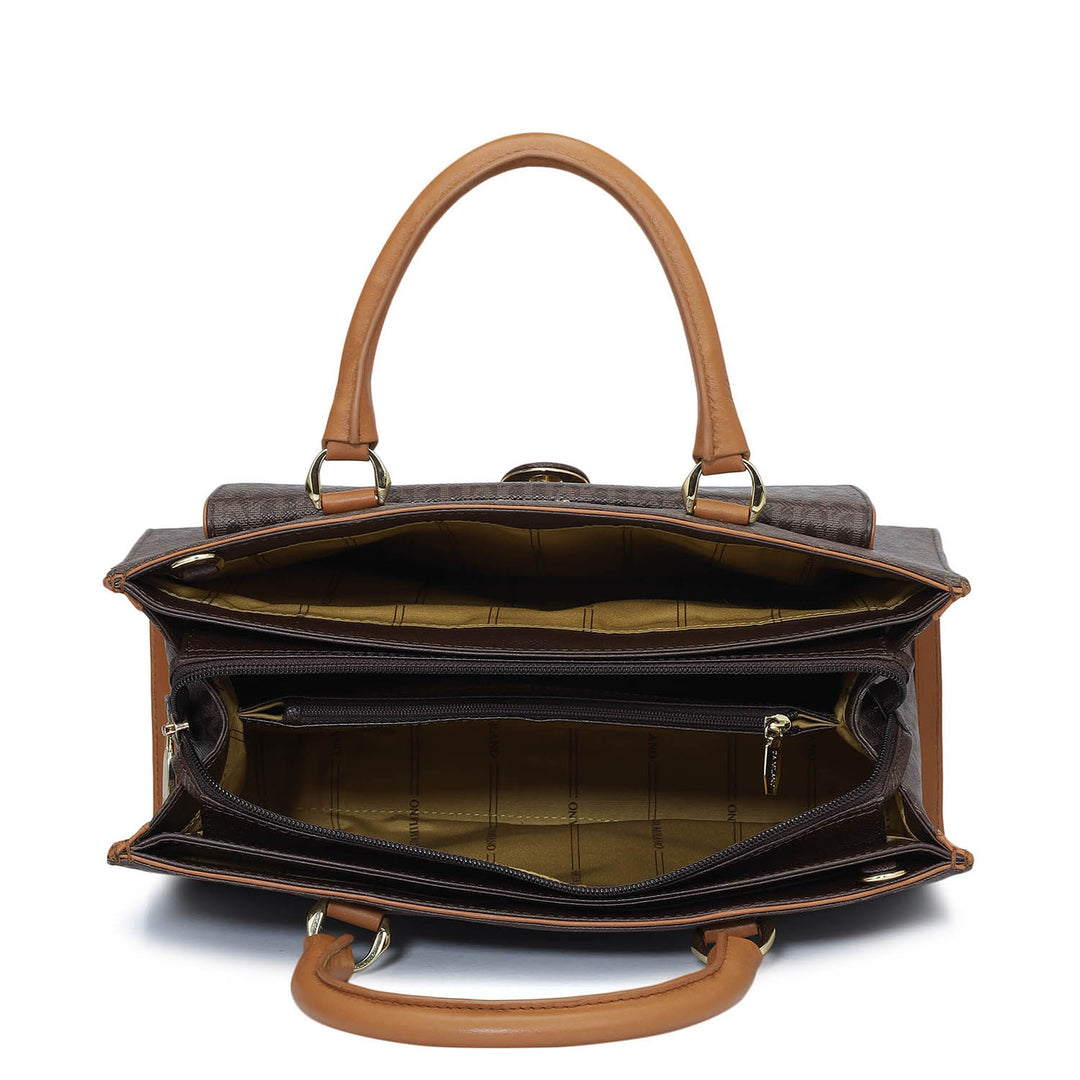 Medium Monogram Plain Leather Satchel - Chocolate