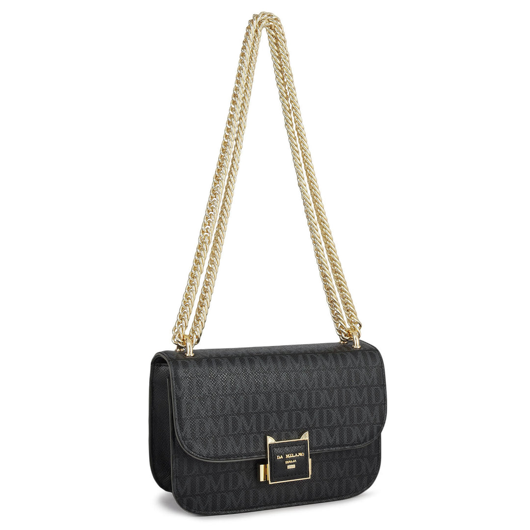 Small Monogram Leather Shoulder Bag - Black