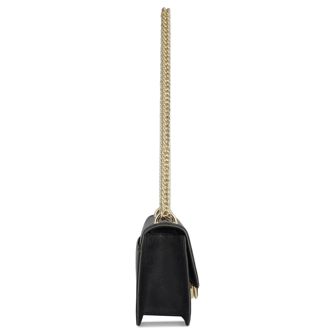 Small Monogram Leather Shoulder Bag - Black