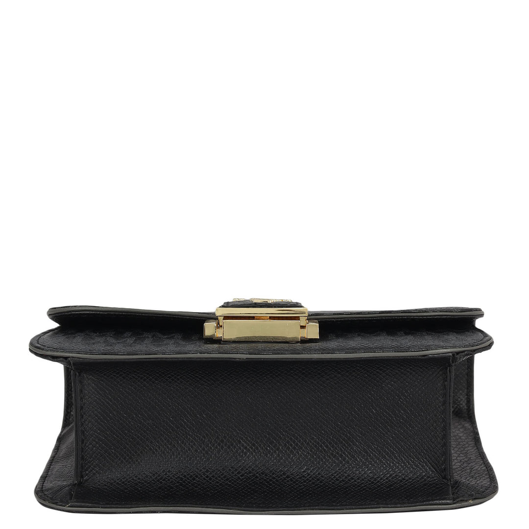 Small Monogram Leather Shoulder Bag - Black