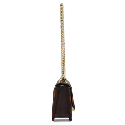 Small Monogram Leather Shoulder Bag - Chocolate