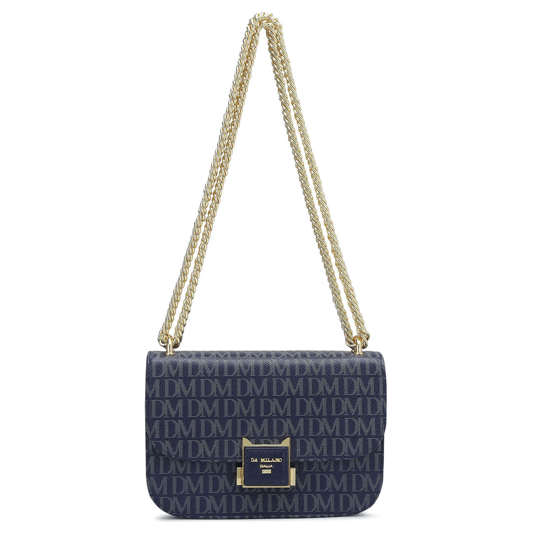 Small Monogram Leather Shoulder Bag - Ink Blue