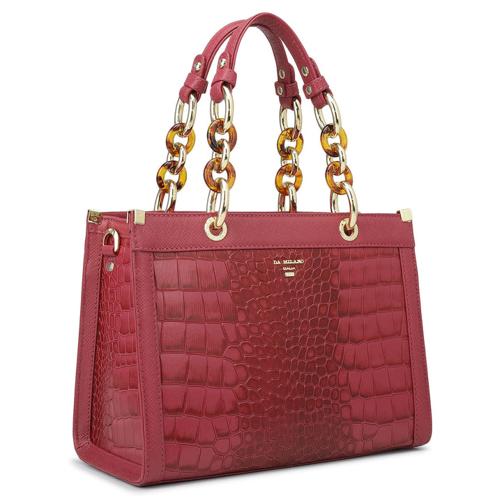 Small Croco Franzy Leather Satchel - Plumberry