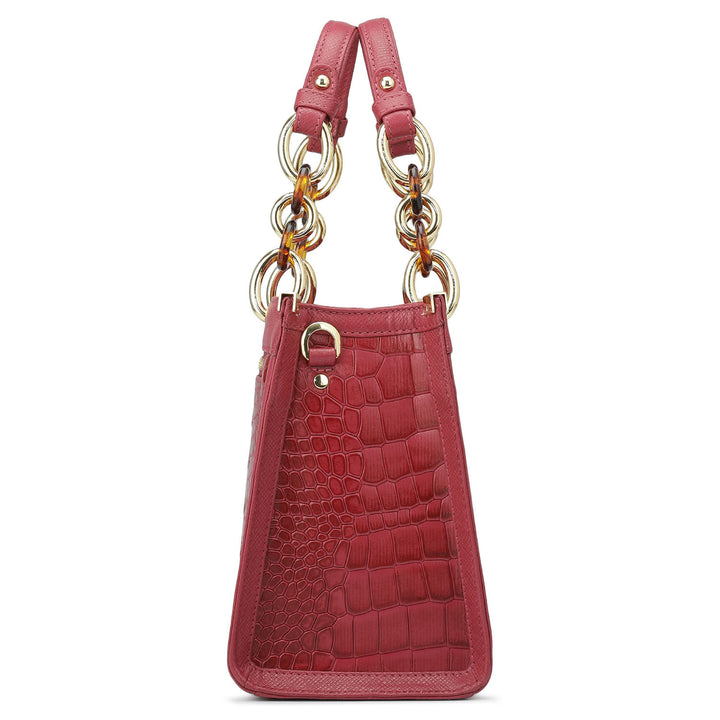 Small Croco Franzy Leather Satchel - Plumberry