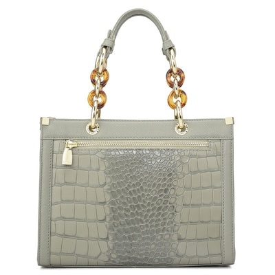 Small Croco Franzy Leather Satchel - Stone Grey