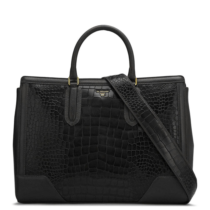 Large Croco Franzy Leather Satchel - Black