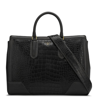 Large Croco Franzy Leather Satchel - Black