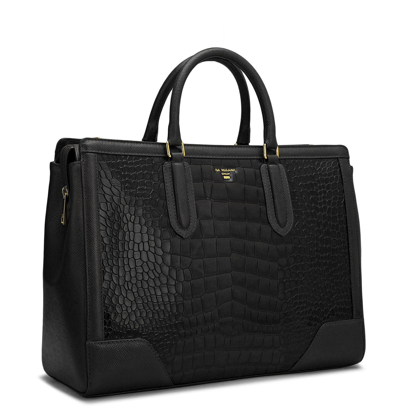 Large Croco Franzy Leather Satchel - Black
