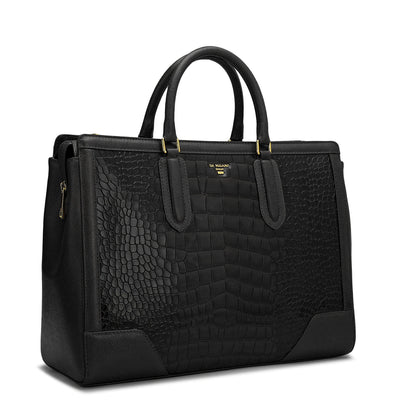 Large Croco Franzy Leather Satchel - Black