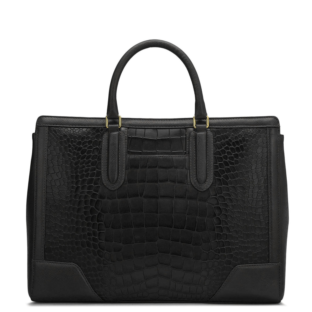 Large Croco Franzy Leather Satchel - Black