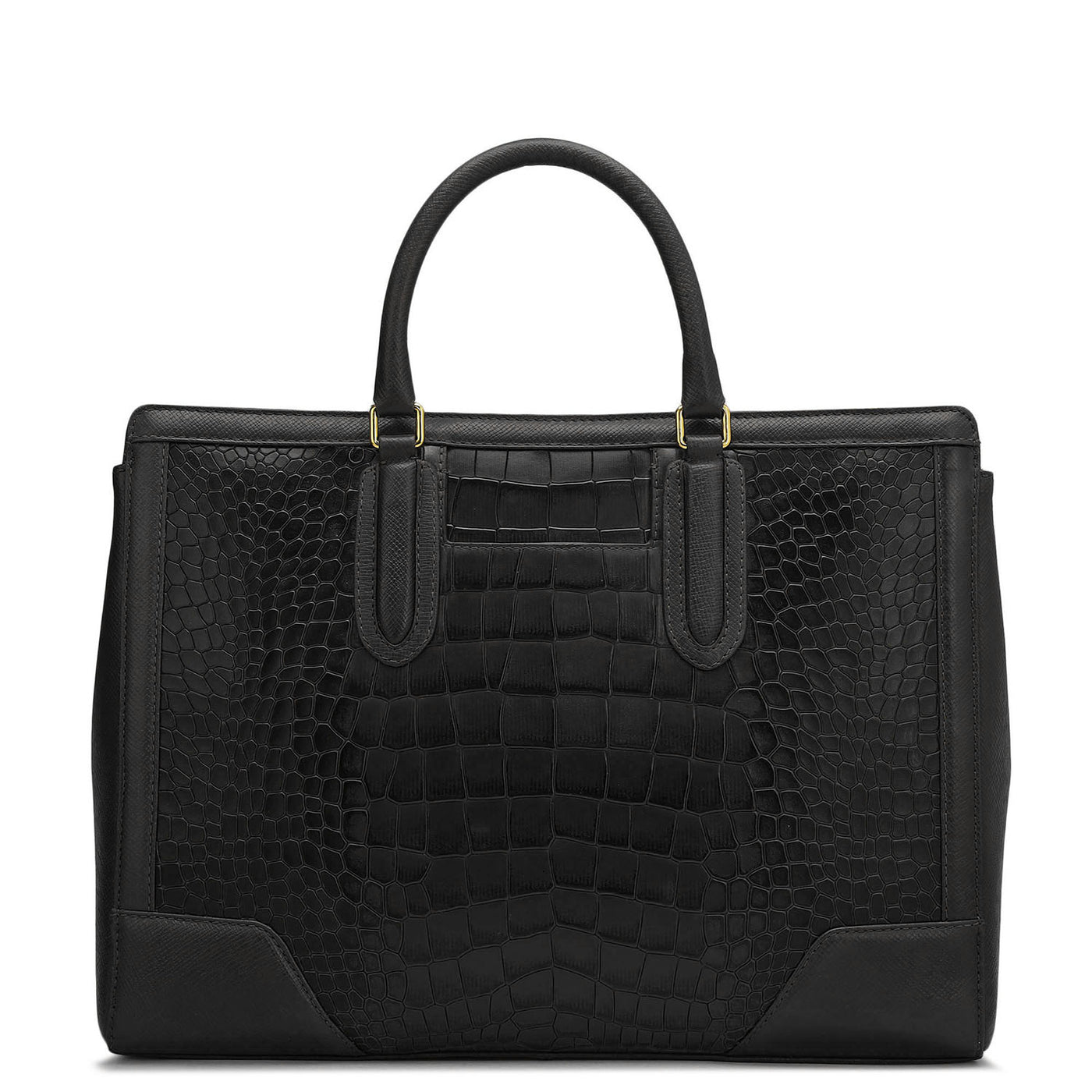 Large Croco Franzy Leather Satchel - Black
