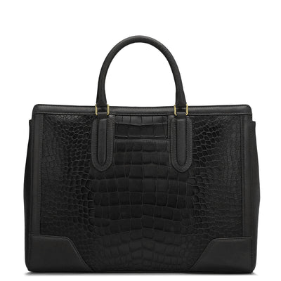 Large Croco Franzy Leather Satchel - Black