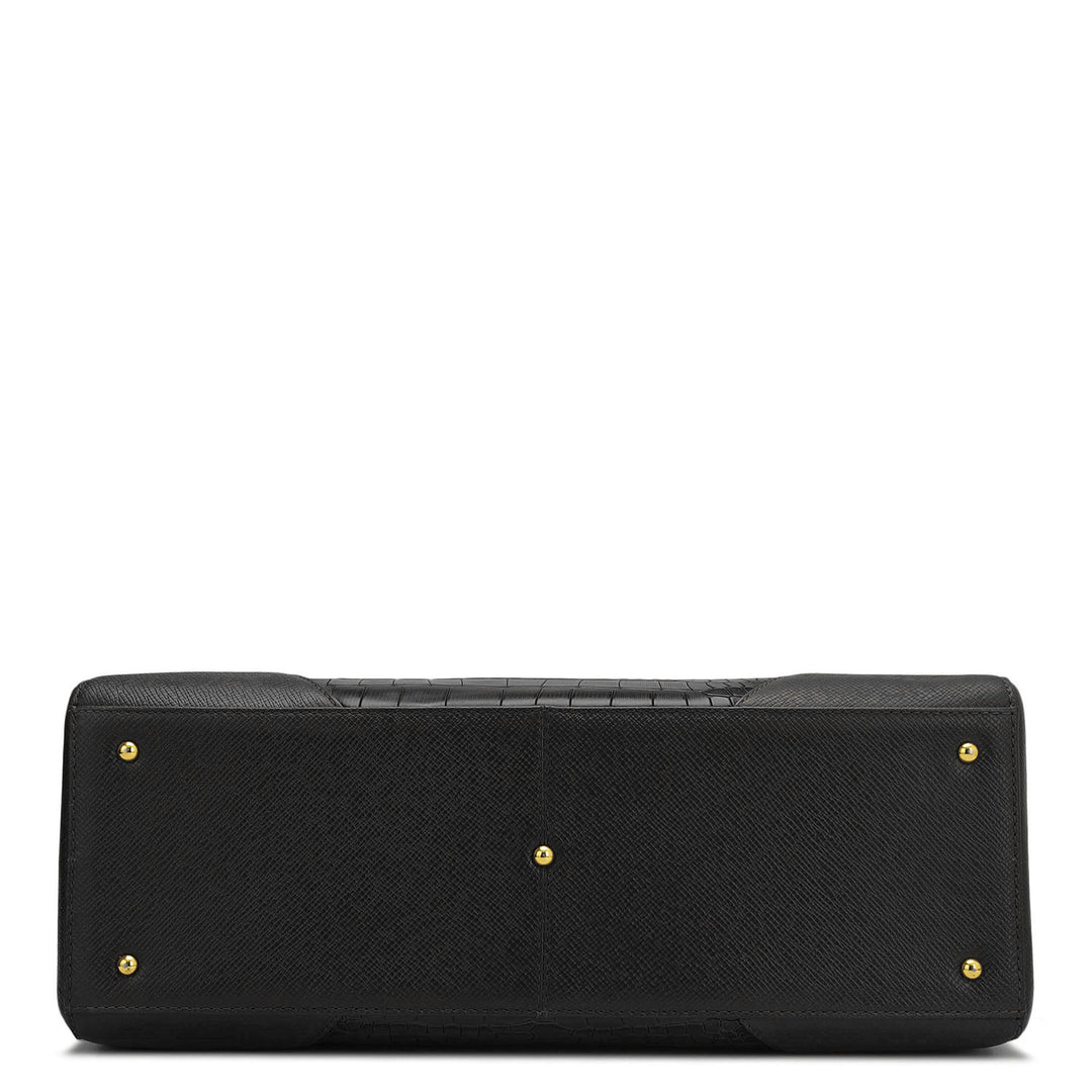 Large Croco Franzy Leather Satchel - Black