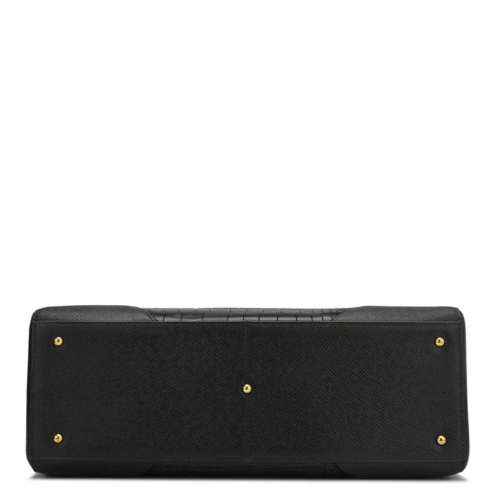 Large Croco Franzy Leather Satchel - Black