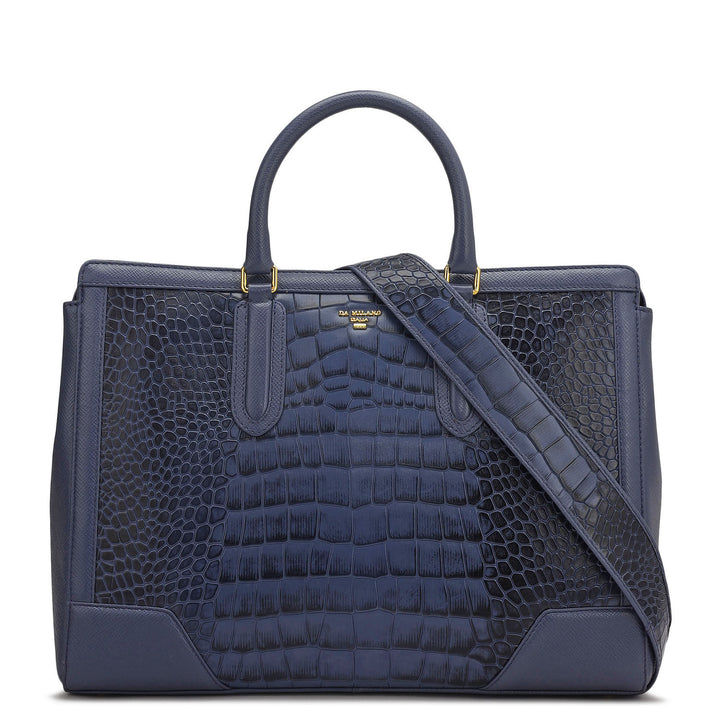 Large Croco Franzy Leather Satchel - Stardust