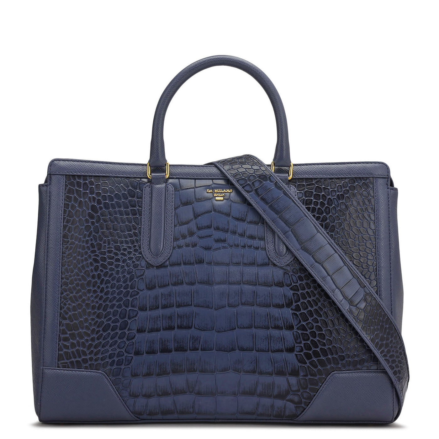 Large Croco Franzy Leather Satchel - Stardust