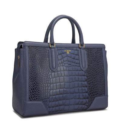 Large Croco Franzy Leather Satchel - Stardust