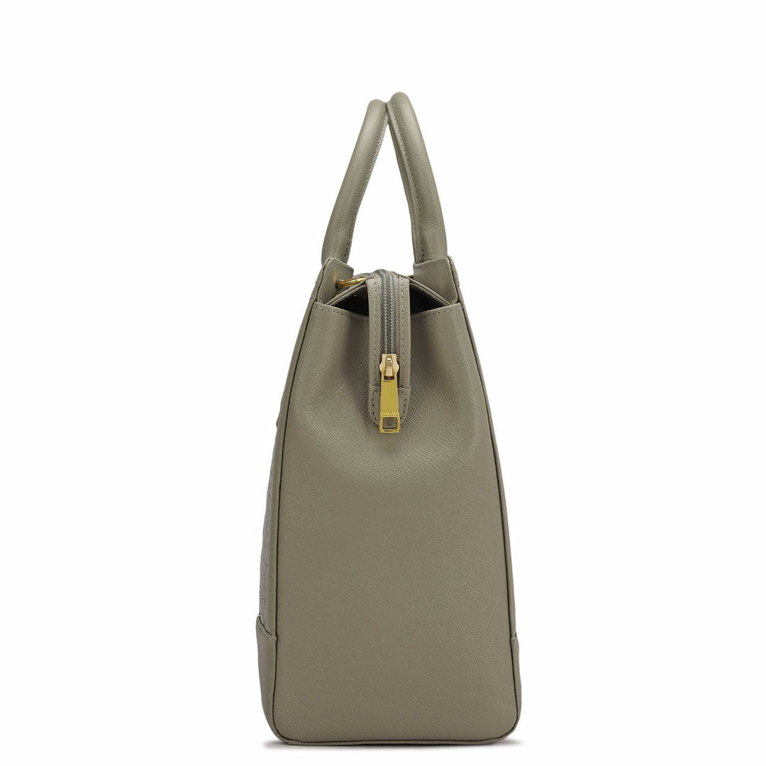 Large Croco Franzy Leather Satchel - Stone Grey
