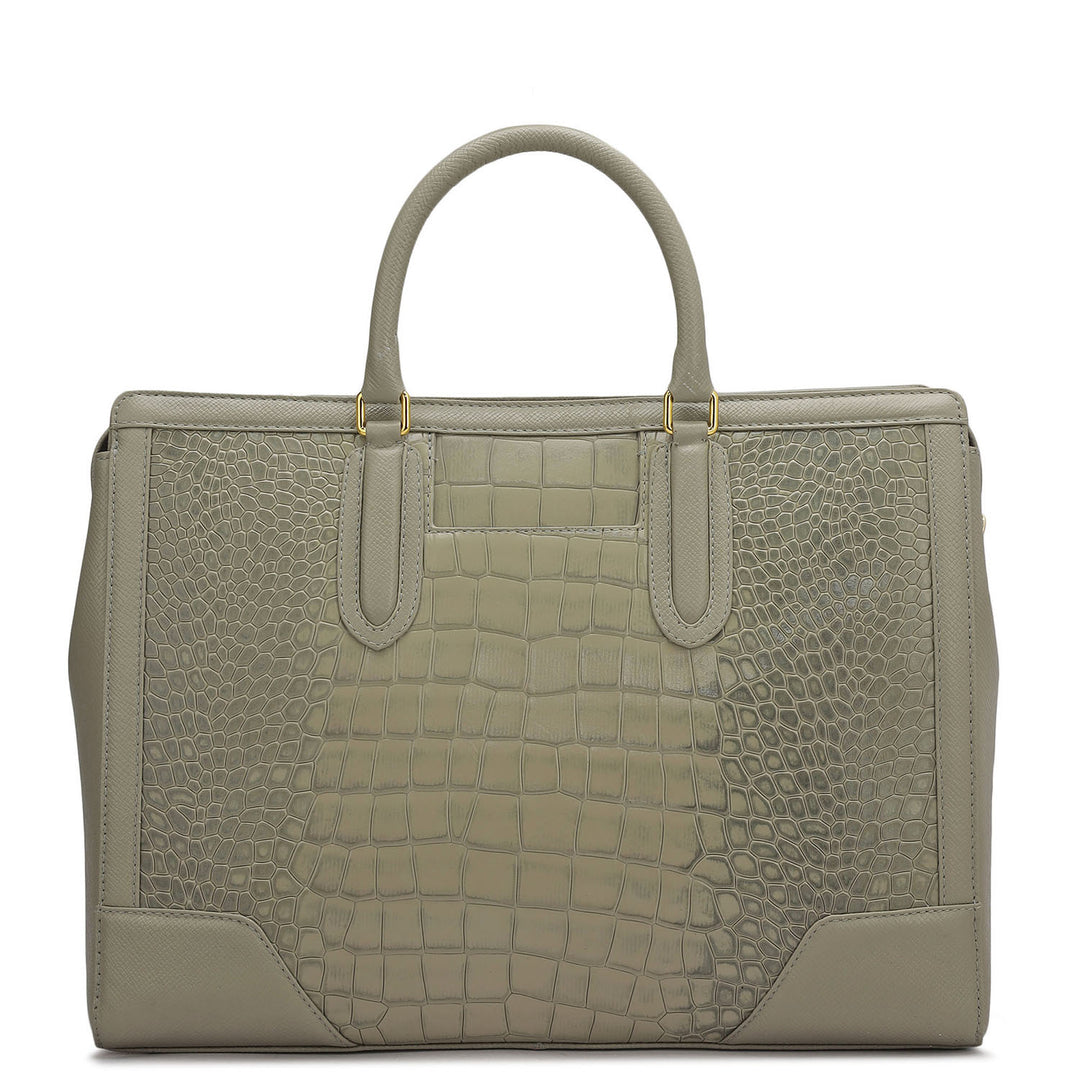 Large Croco Franzy Leather Satchel - Stone Grey