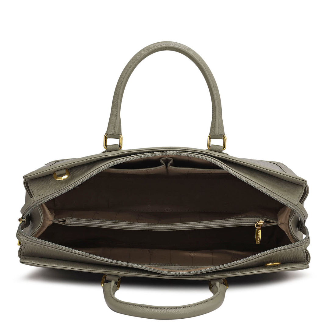 Large Croco Franzy Leather Satchel - Stone Grey