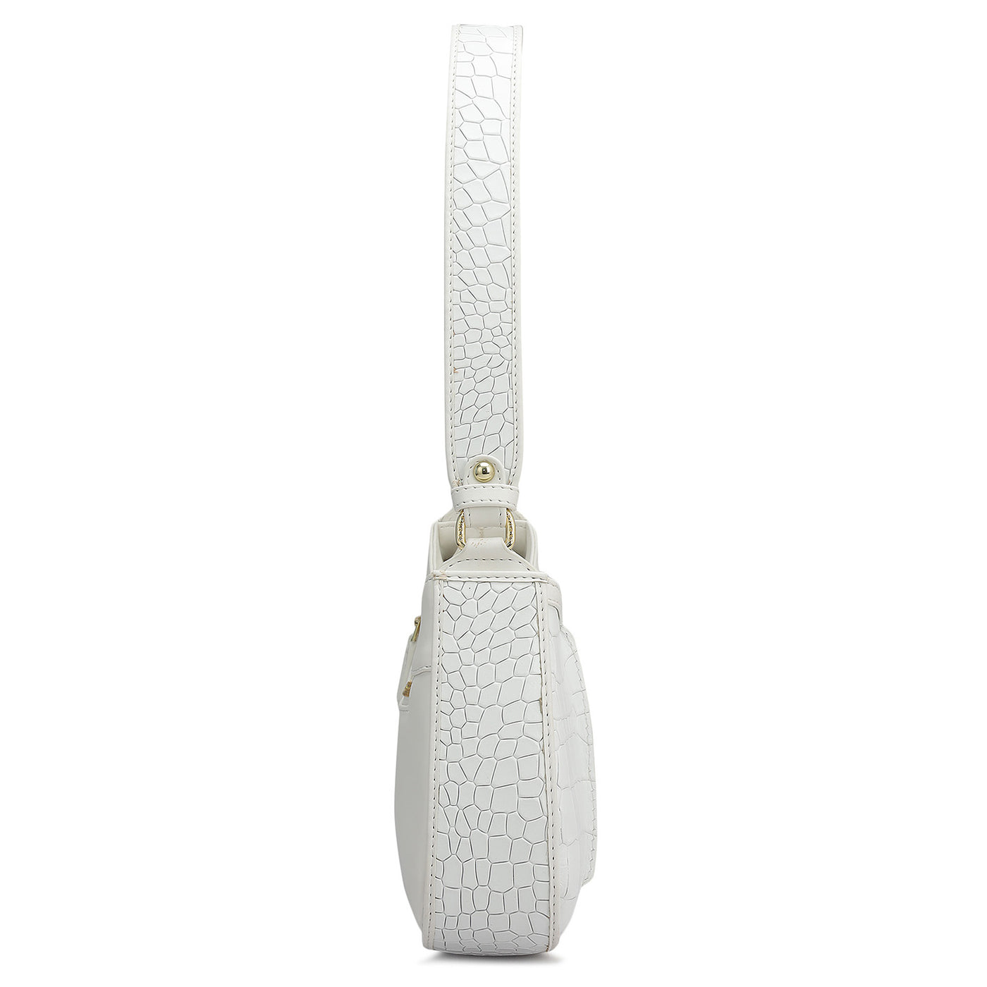 Small Croco Plain Leather Baguette - Snow