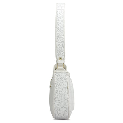 Small Croco Plain Leather Baguette - Snow