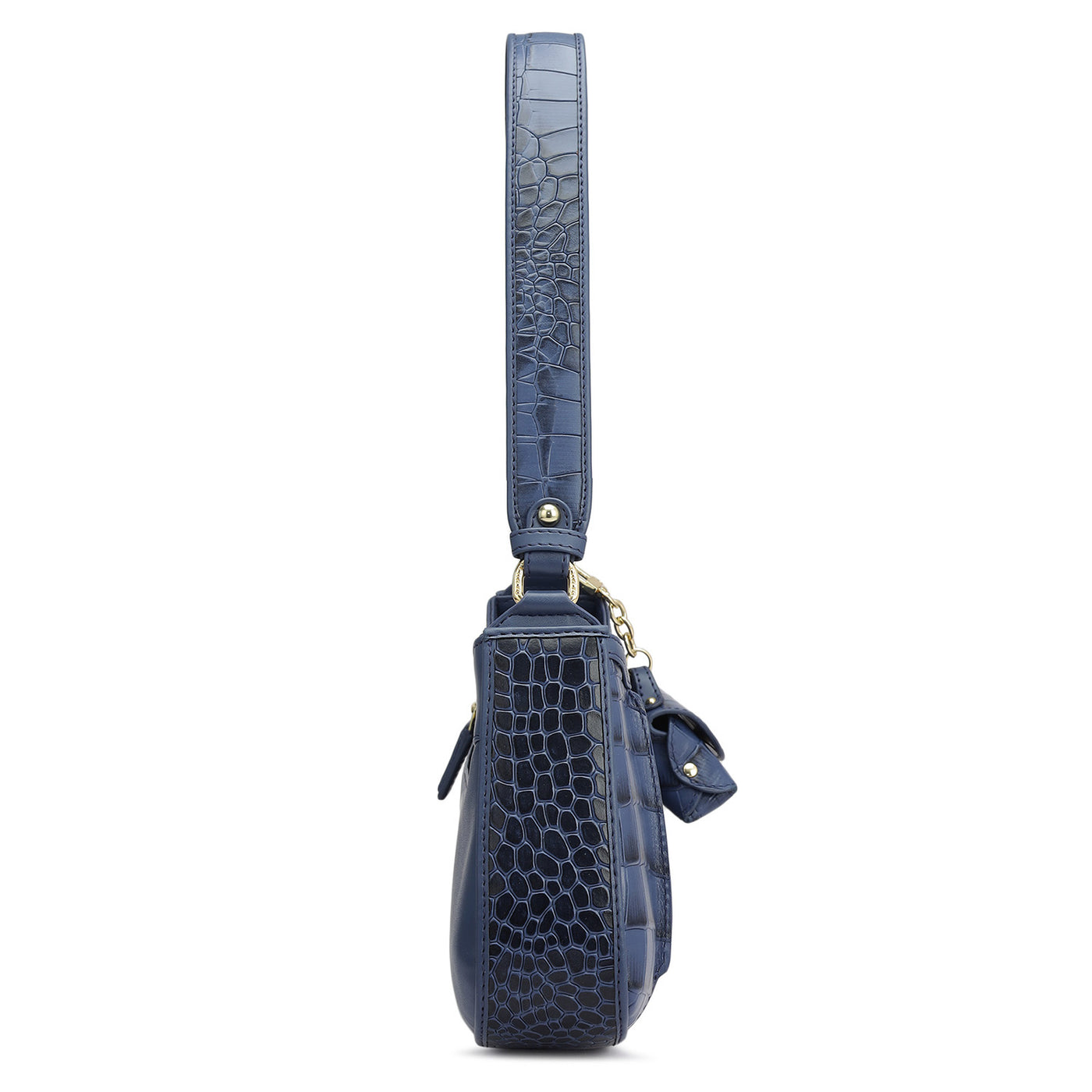 Small Croco Plain Leather Baguette - Stardust